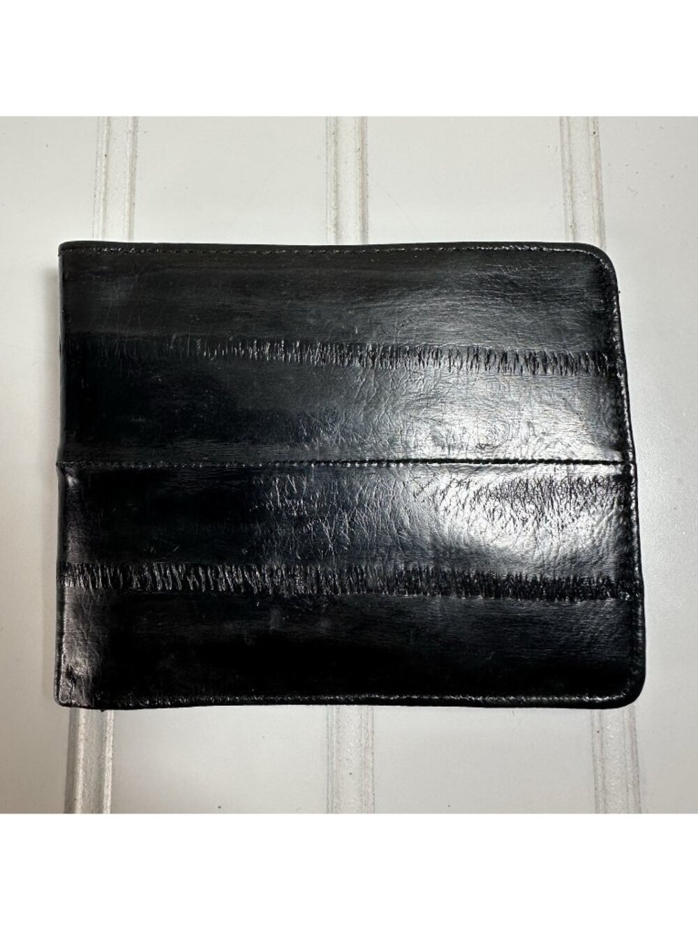 Vintage Eel Skin Wallet Leather of the Sea Black Bifold Made In Korea 4”-3.25”